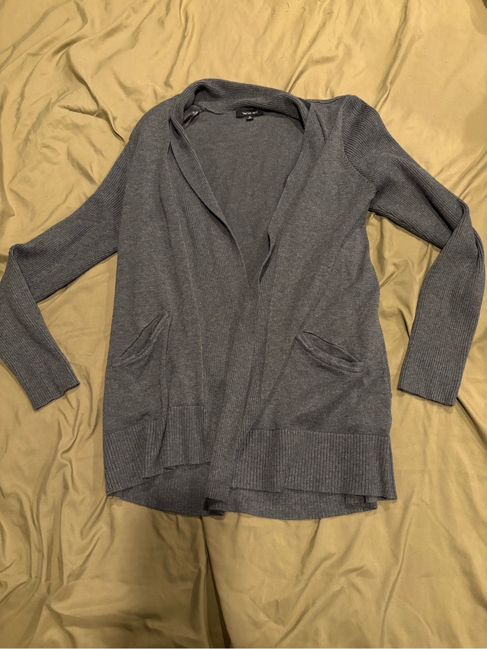Verve Ami Open-Front Gray Knit Cardigan